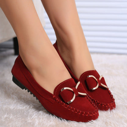 Damen-Frühlings-Loafer aus gefrostetem Stoff mit Schleifendetail, Slip-On-Design, runder Spitze und Gummisohle