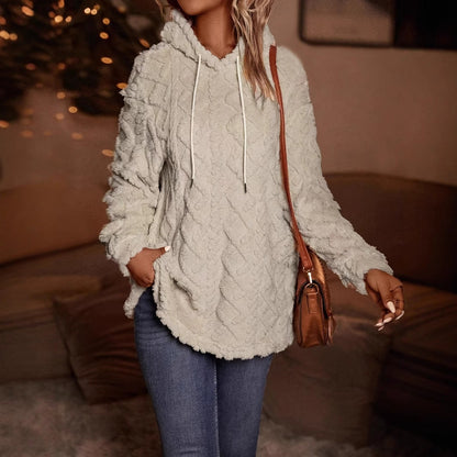 Damen Herbst-Kapuzenpullover-Mantel aus dickem Stoff mit langen Ärmeln