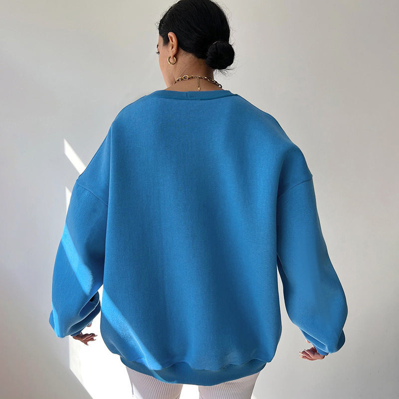 Loose Fit Rundhals Pullover aus Polyester in Uni-Farben – Ideal für Herbst