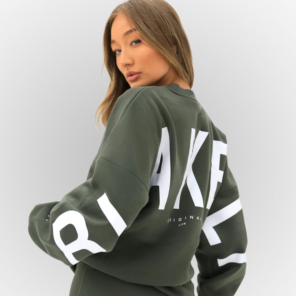 Damen Bedrucktes Sweatshirt für den Herbst mit lockerem Schnitt, langen Ärmeln und gerippten Säumen