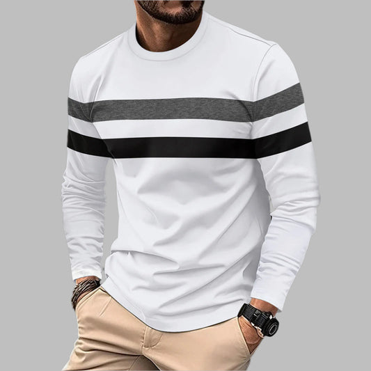 Herren Rundhals Langarm-T-Shirt mit Farbblock-Design – Ideal für Winter, Frühling und Herbst