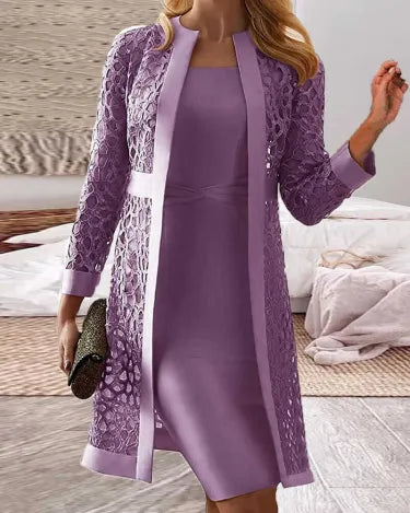 Spitzen-Cardigan-Kleid Zweiteiler-Set | Ideal für Frühling und Herbst