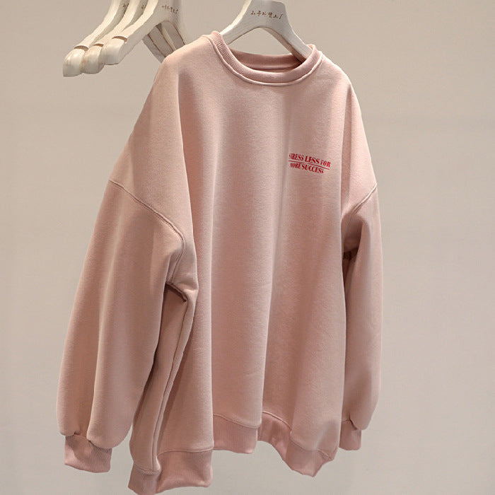 Damen Winter-Sweatshirt mit dickem Fleecefutter, lockerem Schnitt, Pullover-Design und langen Ärmeln