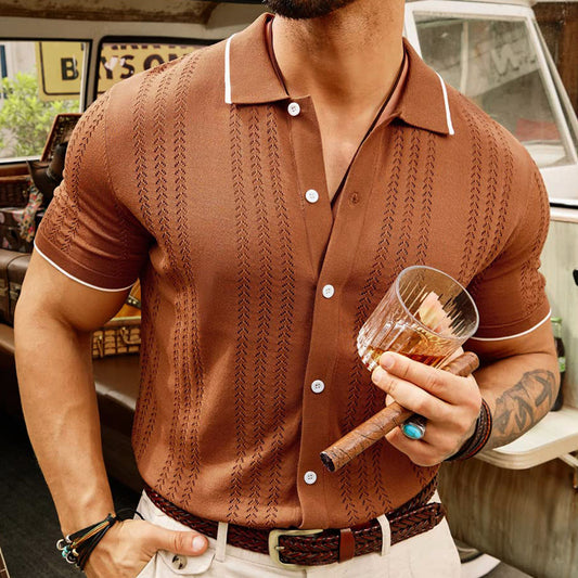 Kurzarm Polohemd aus Tencel mit Flockdruck -ideal für den Sommer