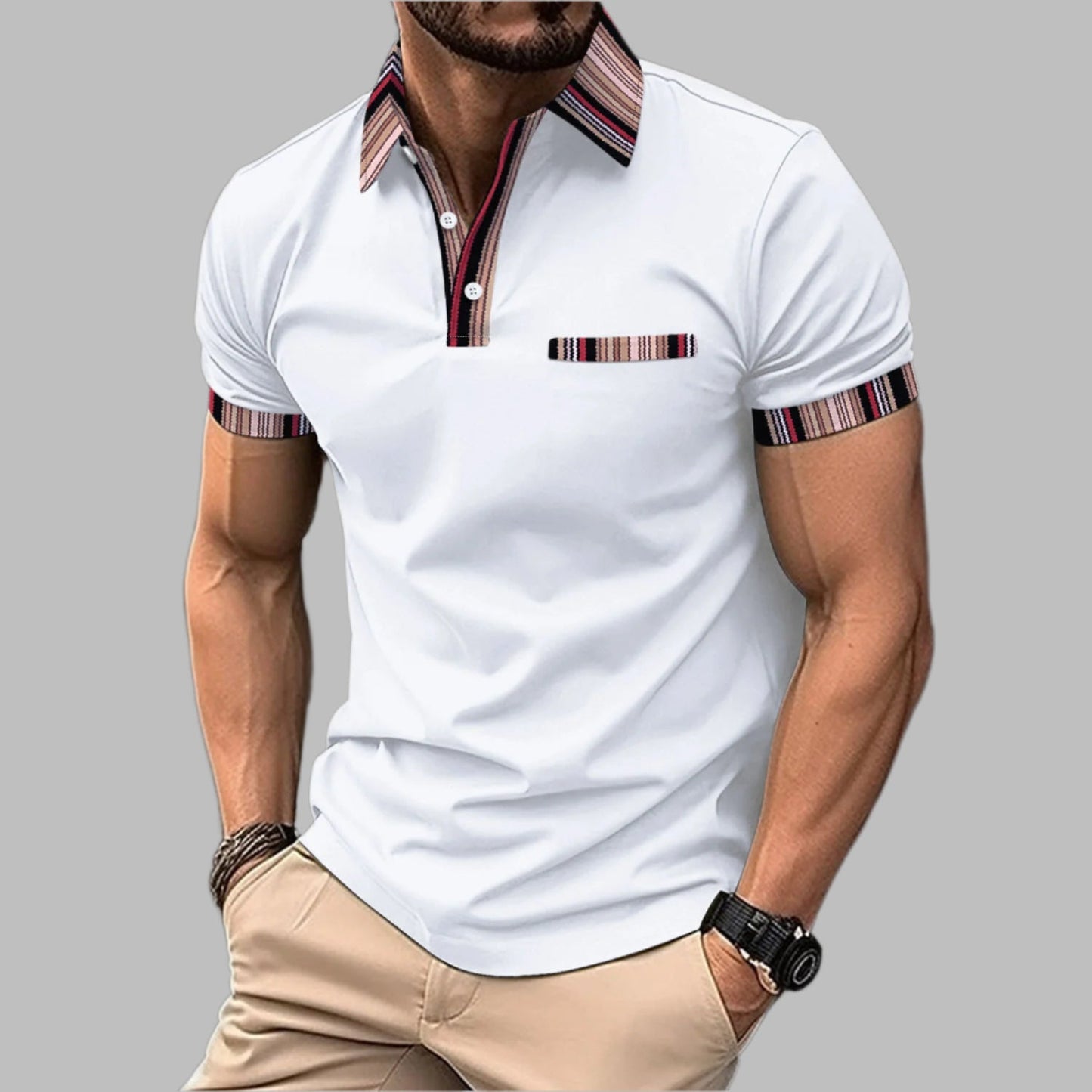 Bedrucktes Kragen-Knopf-Kurzarm-T-Shirt – Ideal für den Sommer