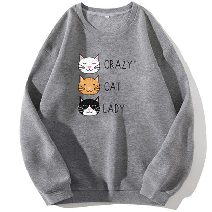 Damen Pullover-Sweatshirt für den Herbst mit Katzenprint und Langarm
