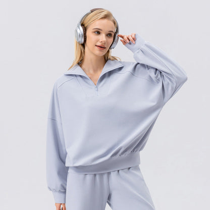 Damen Frühlings-Sweatshirt mit Halbreißverschluss, langen Ärmeln und lockerem Schnitt