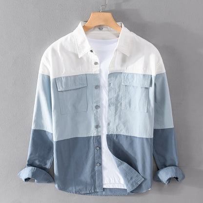Baumwoll-Cardigan-Hemd mit langen Ärmeln und Ziernähten – ideal für Frühling und Herbst