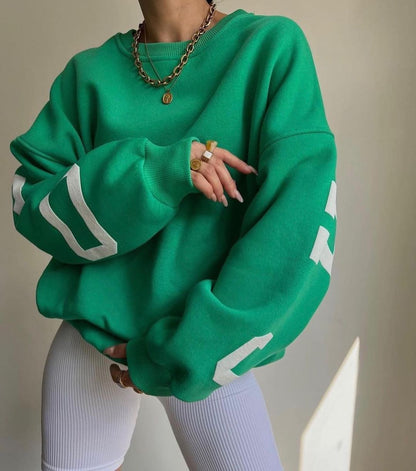 Damen Herbstpullover mit Aufdruck und verdicktem Stoff, Langarm