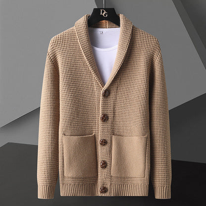 Herren-Strickjacke aus dickem Strick mit Knöpfen – Slim Fit, Acryl, Reverskragen