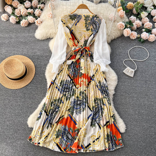 Bedrucktes Maxi-Kleid mit langen Ärmeln und ethnischen Mustern | Ideal für Frühling und Sommer