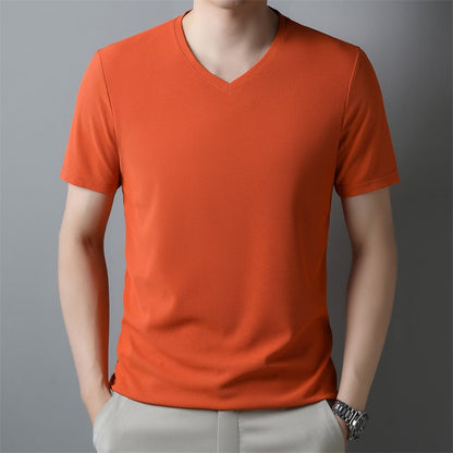 Herren Dünnes Unifarbenes V-Ausschnitt Kurzarm-T-Shirt | Ideal für den Sommer
