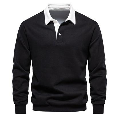 Herren Langarmshirt mit Polokragen und Umlegekragen