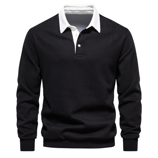Herren Langarmshirt mit Polokragen und Umlegekragen