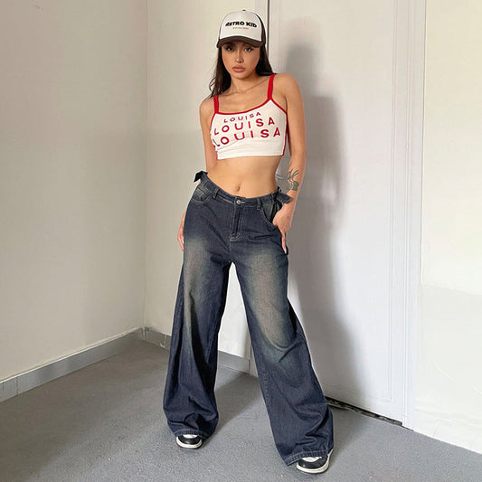 Damenhose mit hoher Taille lockerem geradem Schnitt und Farbverlaufseffekt