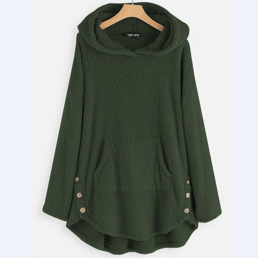 Damen Herbst Kapuzenpullover mit beidseitigem Fleecefutter, mittlerer Länge und lockerer Passform