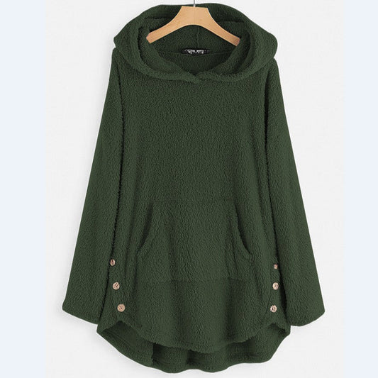 Damen Herbst Kapuzenpullover mit beidseitigem Fleecefutter, mittlerer Länge und lockerer Passform