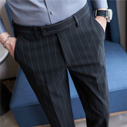 Herren Gestreifte Stretch-Anzughose – Ideal für den Herbst