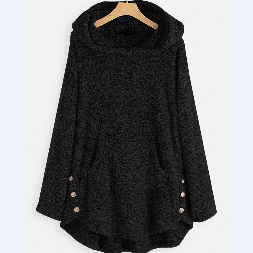 Damen Herbst Kapuzenpullover mit beidseitigem Fleecefutter, mittlerer Länge und lockerer Passform