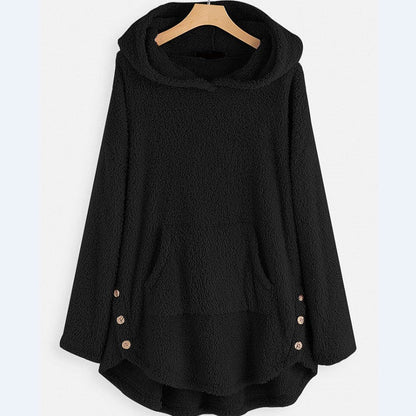 Damen Herbst Kapuzenpullover mit beidseitigem Fleecefutter, mittlerer Länge und lockerer Passform