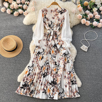 Bedrucktes Maxi-Kleid mit langen Ärmeln und ethnischen Mustern | Ideal für Frühling und Sommer