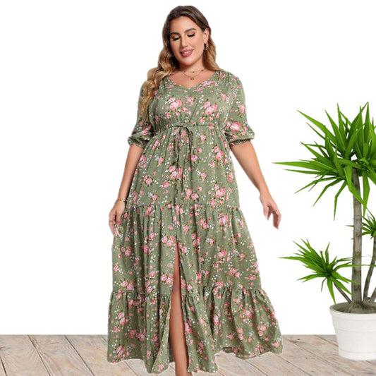 Boho-Kleid mit floralem Muster, lockerer Passform und halben Ärmeln | Ideal für Frühling und Sommer