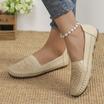 Damen-Slip-On-Loafer für den Frühling mit künstlichem PU-Obermaterial, Ziernähten und Gummisohle