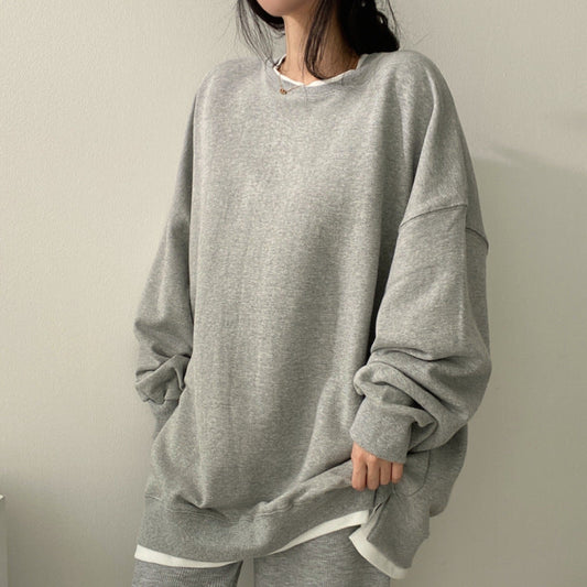 Damen Herbst Hoodie mit Fleecefutter, lockerer Passform, Rundhalsausschnitt und Langarm