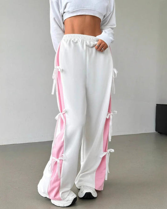 Damenhose mit elastischem Bund geradem Bein und Kontrastdesign