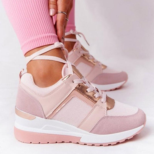 Damen-Sneaker in Rosa und Weiß, modernes Design, atmungsaktives Mesh, ideal für Sport und Freizeit, trendige Mode, bequeme Passform.