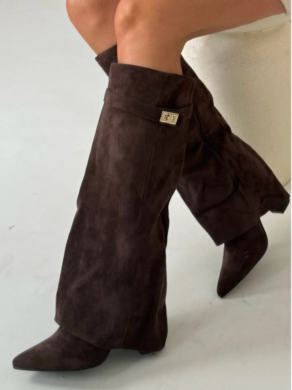 Damen Winter Kniestiefel mit seitlichem Reißverschluss und gepolsterter Innensohle