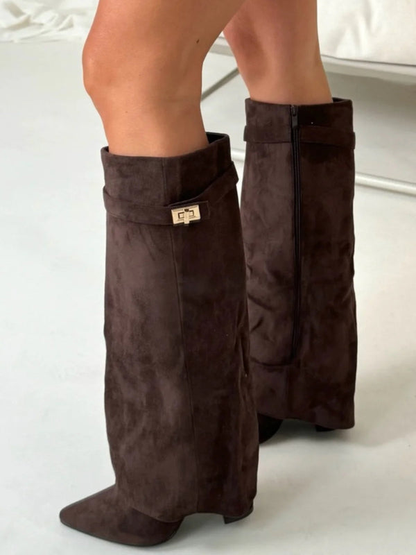 Damen Winter Kniestiefel mit seitlichem Reißverschluss und gepolsterter Innensohle