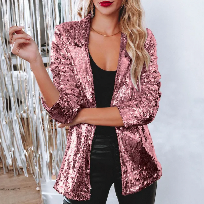 Damen Herbst Pailletten-Blazer mit strukturierter Passform und schimmerndem Finish