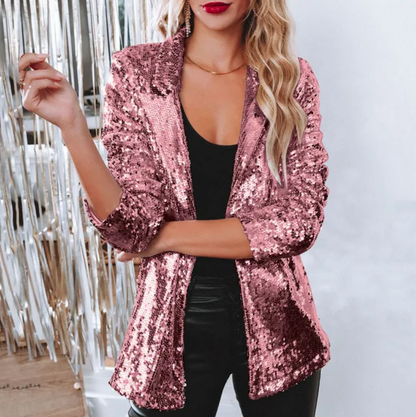 Damen Herbst Pailletten-Blazer mit strukturierter Passform und schimmerndem Finish