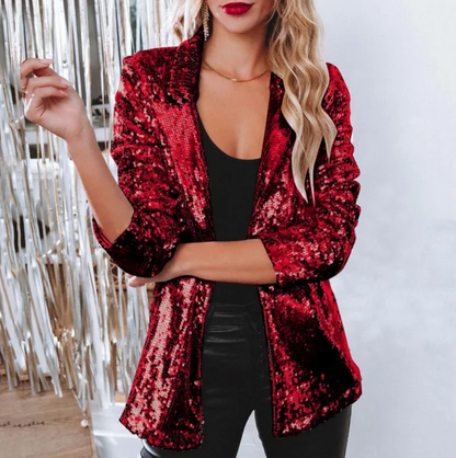 Damen Herbst Pailletten-Blazer mit strukturierter Passform und schimmerndem Finish