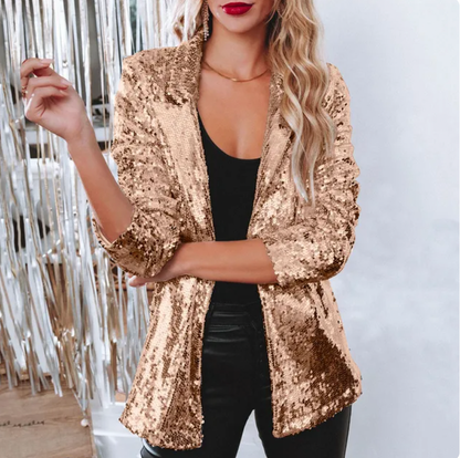 Damen Herbst Pailletten-Blazer mit strukturierter Passform und schimmerndem Finish