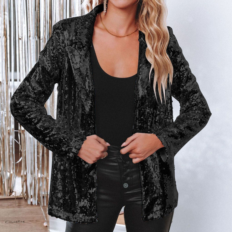 Damen Herbst Pailletten-Blazer mit strukturierter Passform und schimmerndem Finish