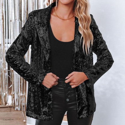 Damen Herbst Pailletten-Blazer mit strukturierter Passform und schimmerndem Finish