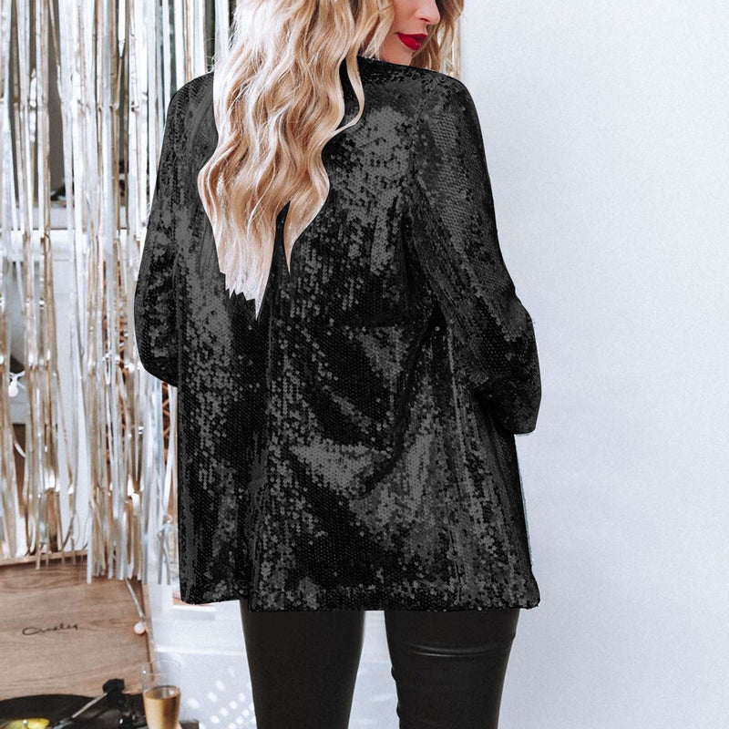 Damen Herbst Pailletten-Blazer mit strukturierter Passform und schimmerndem Finish