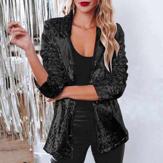 Damen Herbst Pailletten-Blazer mit strukturierter Passform und schimmerndem Finish