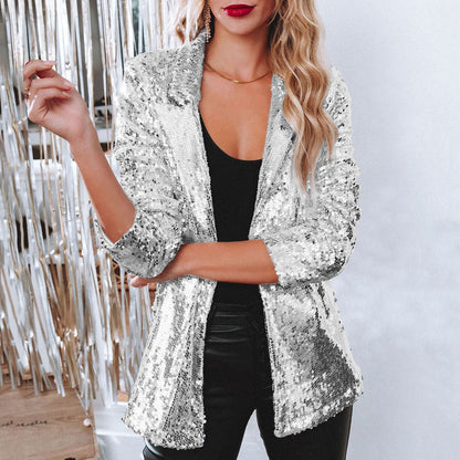 Damen Herbst Pailletten-Blazer mit strukturierter Passform und schimmerndem Finish