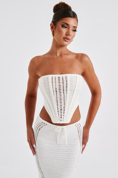Damen Sommer Zweiteiliges Kleid-Set mit Tube-Top, figurbetontem Rock und Rückenausschnitt