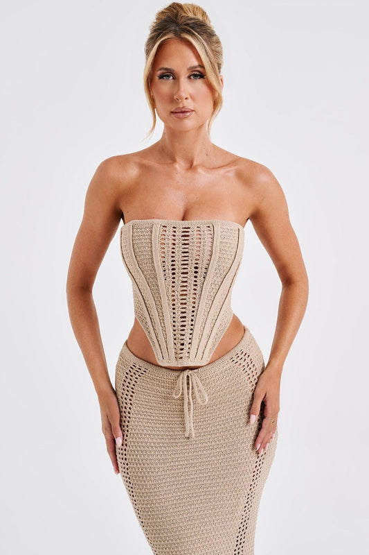 Damen Sommer Zweiteiliges Kleid-Set mit Tube-Top, figurbetontem Rock und Rückenausschnitt