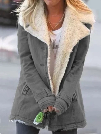 Damen Winterjacke mit Sherpa-Futter, windabweisender Außenschicht und Reißverschluss
