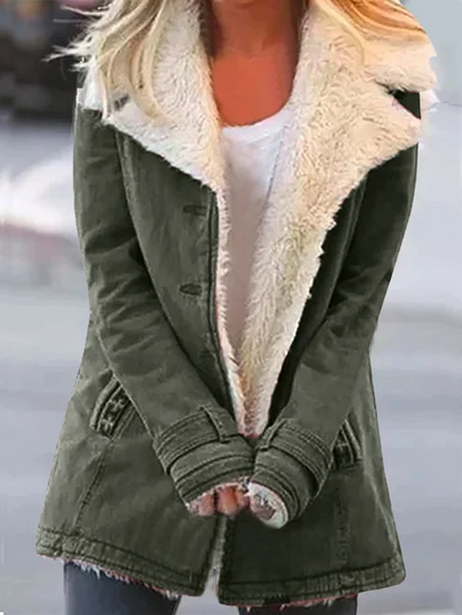 Damen Winterjacke mit Sherpa-Futter, windabweisender Außenschicht und Reißverschluss