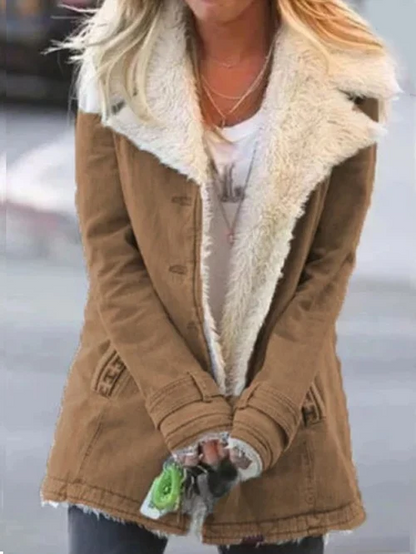 Damen Winterjacke mit Sherpa-Futter, windabweisender Außenschicht und Reißverschluss