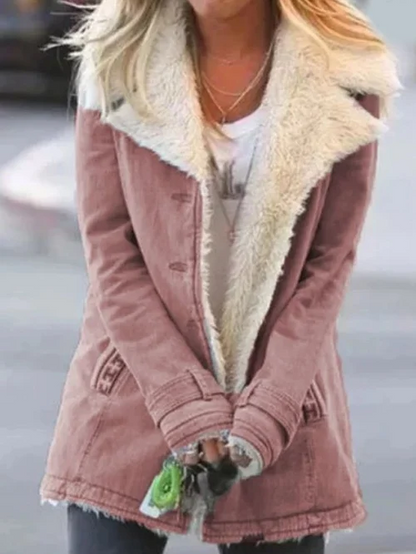 Damen Winterjacke mit Sherpa-Futter, windabweisender Außenschicht und Reißverschluss