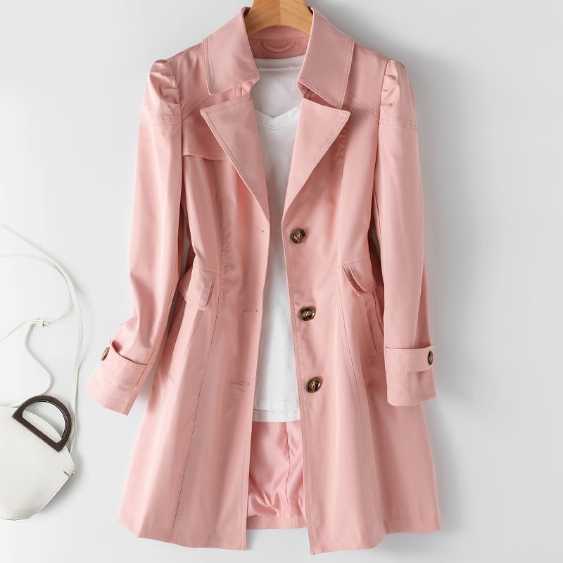 Damen Frühlingsjacke mittellang, tailliert mit einreihigem Verschluss und langen Ärmeln