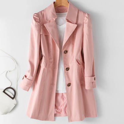 Damen Frühlingsjacke mittellang, tailliert mit einreihigem Verschluss und langen Ärmeln