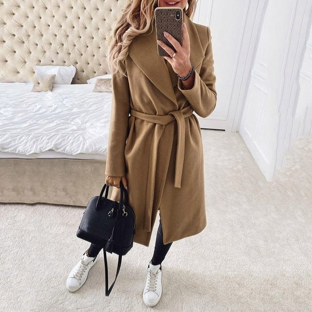 Damen Herbst lange Strickjacke Blazer mit langen Ärmeln und offener Vorderseite